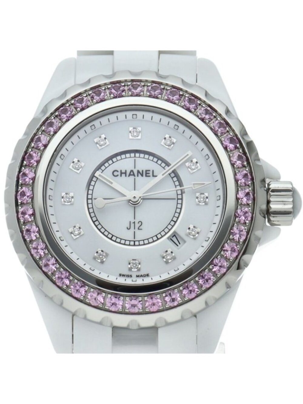 Chanel Watch 33 12P Diamond Pink Sapphire Bezel Ceramic